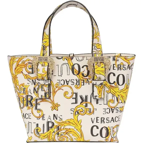 White Baroque Print Handbag with Logo Buckles , female, Sizes: ONE SIZE - Versace Jeans Couture - Modalova