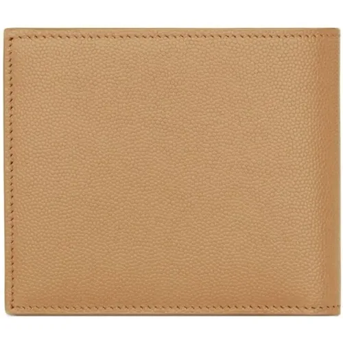 Beige Grain de Poudre Leather Wallet with Logo , male, Sizes: ONE SIZE - Saint Laurent - Modalova