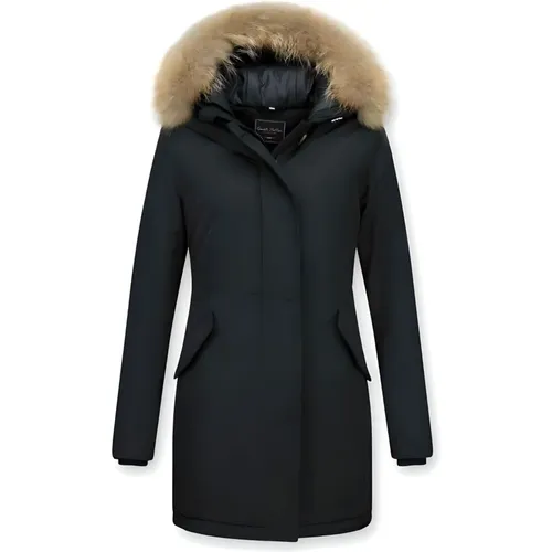 Damen Lange Stepp Winterjacke mit Kapuze Schwarz , Damen, Größe: S - Gentile Bellini - Modalova