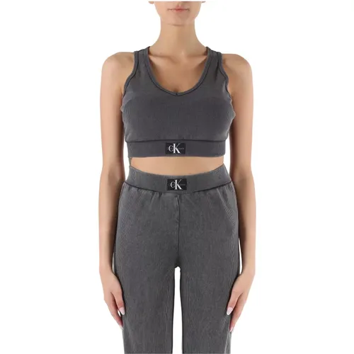 Stretch-Baumwoll-Ripp-Top mit V-Ausschnitt , Damen, Größe: 2XS - Calvin Klein Jeans - Modalova