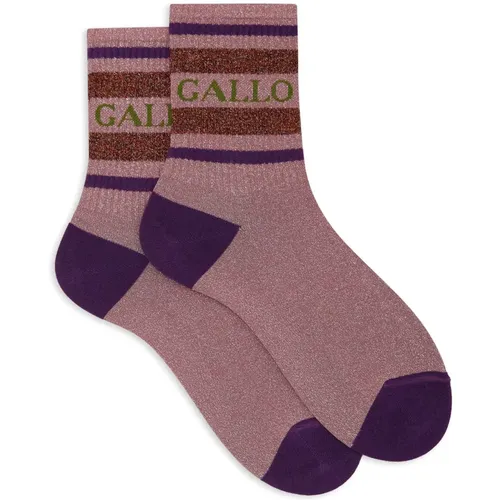 Unisex kurze rosa Baumwollsocken mit funkelndem zweifarbigen Streifenmuster - Gallo - Modalova