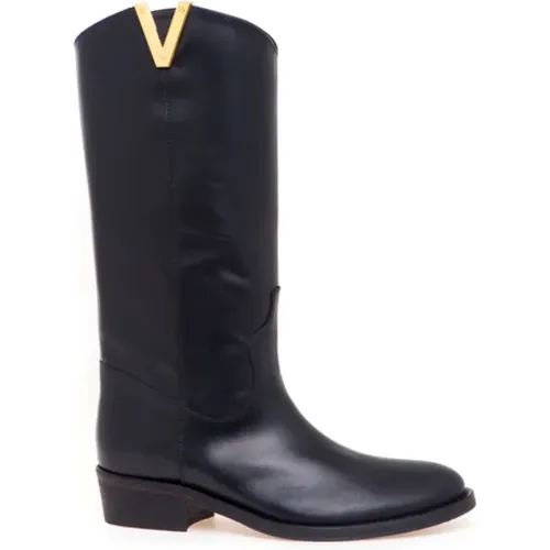 Schwarze hohe Stiefel mit goldenem V , Damen, Größe: 38 EU - Via Roma 15 - Modalova