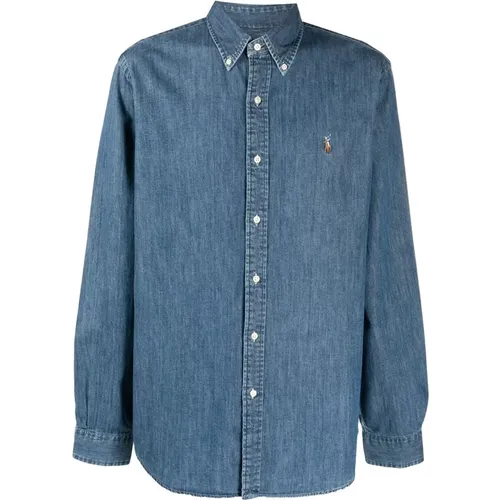 Denim Hemd mit Pony-Motiv , Herren, Größe: M - Polo Ralph Lauren - Modalova