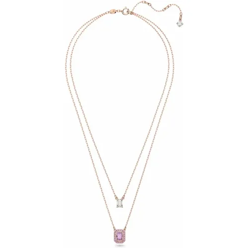 Millenia Layered Necklace Octagon Cut, Purple, Rose Gold , female, Sizes: ONE SIZE - Swarovski - Modalova