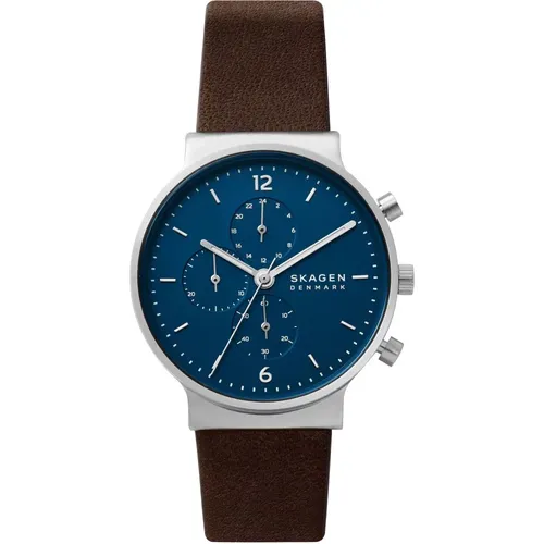 Ancher Leather Watch Blue Dial , male, Sizes: ONE SIZE - skagen - Modalova