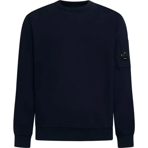 Mitternachtsblaues Fleece-Baumwoll-Sweatshirt,Blauer Leichter Crew Neck Sweatshirt - C.P. Company - Modalova