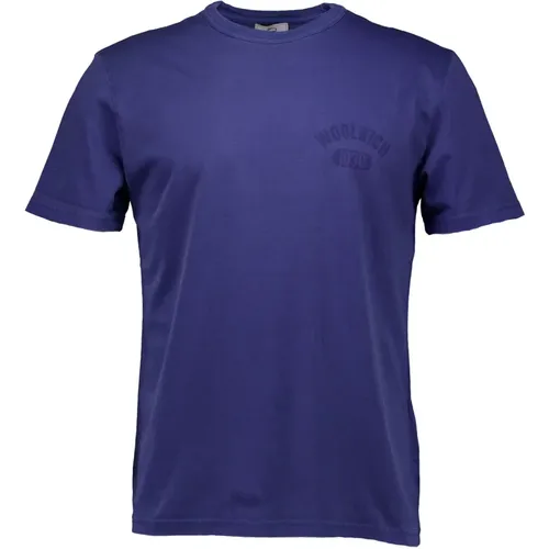 Garment Dyed Logo T-Shirt Blau , Herren, Größe: L - Woolrich - Modalova