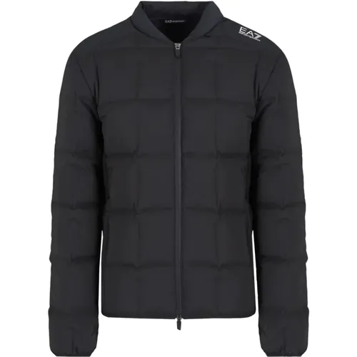 Schwarzer Gesteppter Gepolsterter Mantel mit Logo , Herren, Größe: 2XL - Emporio Armani EA7 - Modalova