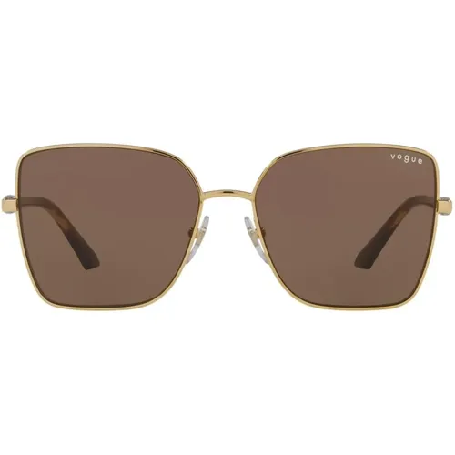 Gold/Braune Sonnenbrille , Damen, Größe: 58 MM - Vogue - Modalova