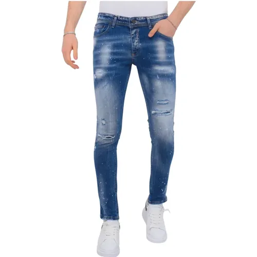 Blaue Ripped Stretch Herren Jeans Slim Fit , Herren, Größe: W34 - Local Fanatic - Modalova