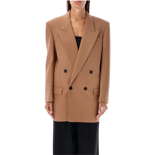 Wool Blazer Jacket Praline Beige , female, Sizes: L, S - Saint Laurent - Modalova