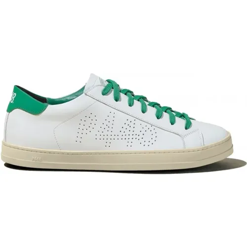 Weiße Ledersneaker mit grünen Kontrasten , Herren, Größe: 44 EU - P448 - Modalova
