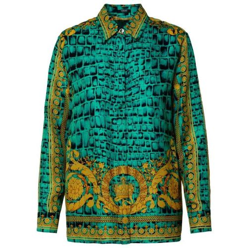 Baroccodile' Multicolored Silk Shirt - Größe 40 - green - Versace - Modalova