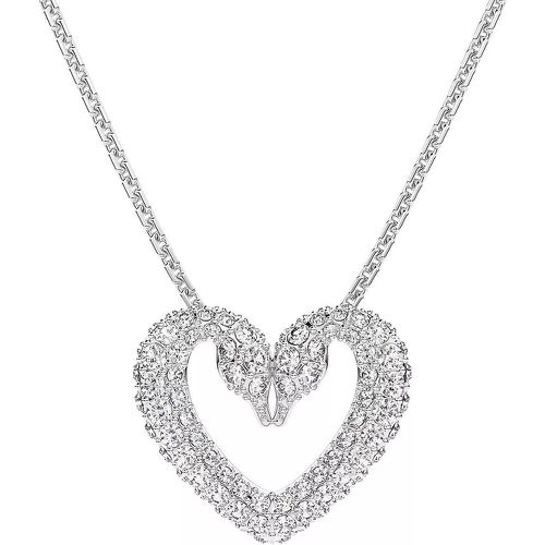 Halskette - Una Necklace Heart Medium Rhodium plated - Gr. unisize - in Weiß - für Damen - Swarovski - Modalova