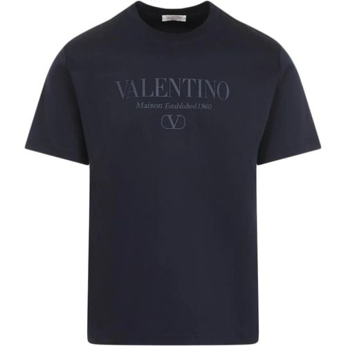 Navy Cotton T-Shirt With Logo - Größe M - Valentino - Modalova