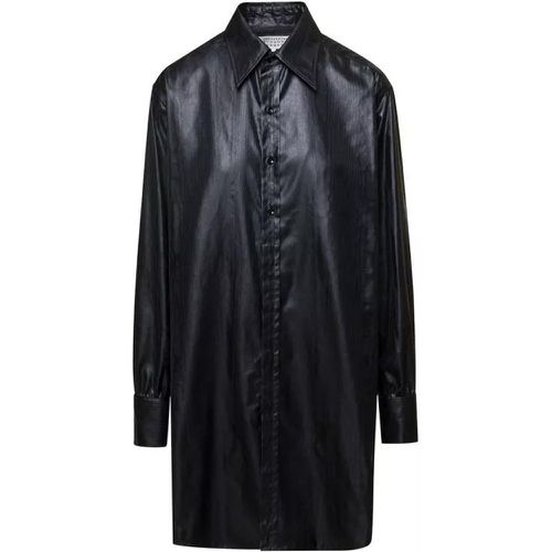 Long Black Shirt With Classic Collar In Faux Leath - Größe 38 - black - Maison Margiela - Modalova