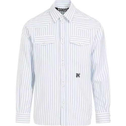 Monogram Striped Off White Cotton Shirt - Größe 48 - white - Palm Angels - Modalova