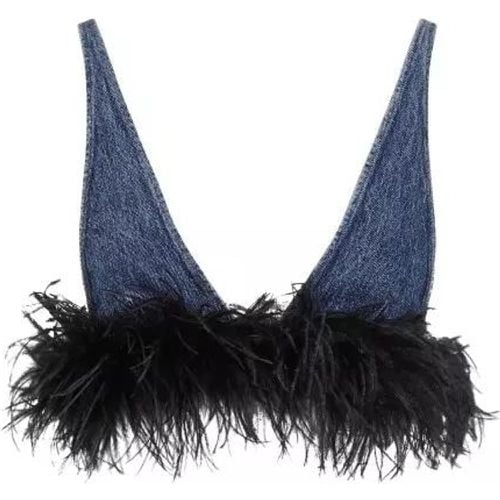 Blue And Black Cotton Top With Feathers - Größe 38 - blue - Miu Miu - Modalova