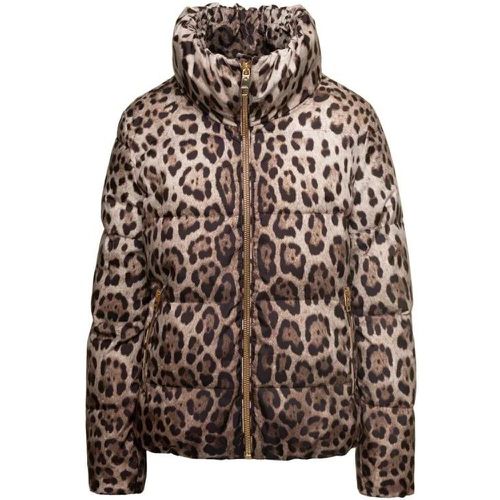 Brown Down Jacket With High-Neck With All-Over Leo - Größe 40 - brown - Dolce&Gabbana - Modalova