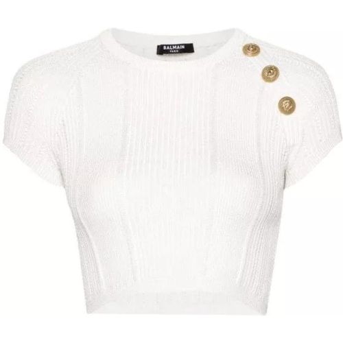 Button Open-Knit Cropped Top - Größe 36 - white - Balmain - Modalova