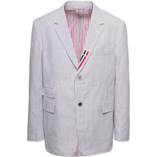 Grey Striped Single Breasted Blazer In Cotton - Größe 3 - gray - Thom Browne - Modalova
