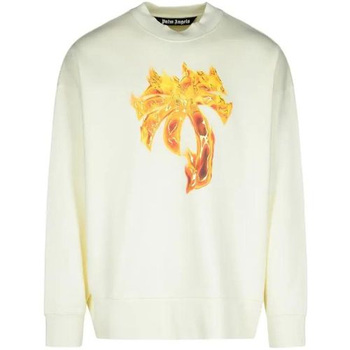 Burning Palm' Cream Cotton Sweatshirt - Größe M - Palm Angels - Modalova