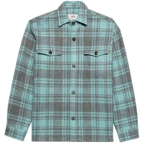 Plaid Wool Mineral Grey Shirt Jacket - Größe L - blue - AMI Paris - Modalova