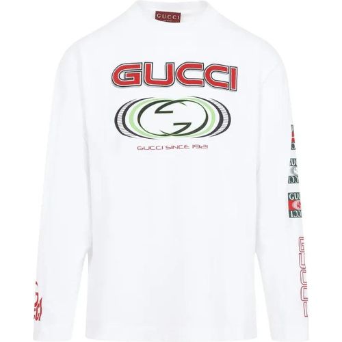 White Cotton Printed Logo T-Shirt - Größe M - Gucci - Modalova