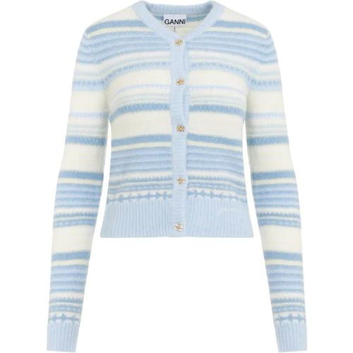 Stripe Light Blue Soft Wool Cardigan - Größe S - Ganni - Modalova