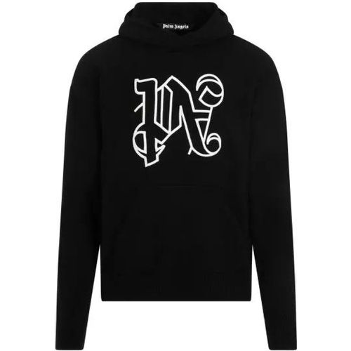 Black Wool Monogram Knitted Hoodie - Größe L - Palm Angels - Modalova