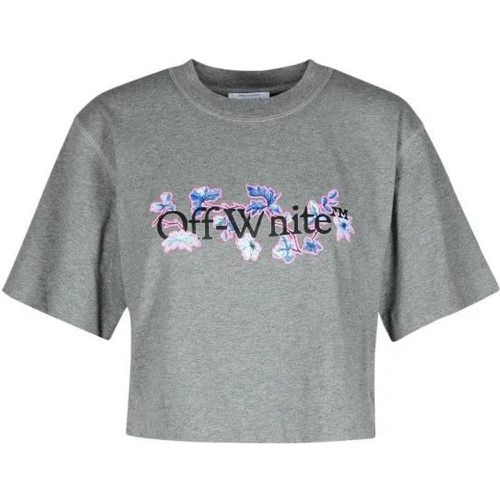 Flower Grey Cotton Crop T-Shirt - Größe S - Off-White - Modalova