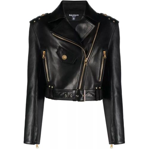 Zipped-Up Leather Biker Jacket - Größe 38 - black - Balmain - Modalova