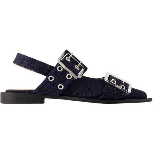 Loafer - Feminine Buckle Ballerinas - Cotton - Blue - Gr. 36 (EU) - in - für Damen - Ganni - Modalova