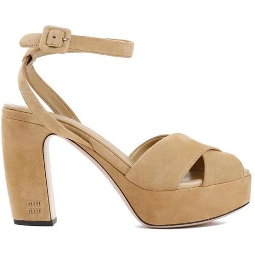 Sandalen & Sandaletten - Ecru Suede Sandals - Gr. 38,5 (EU) - in - für Damen - Miu Miu - Modalova