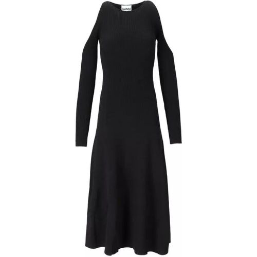 Black Cut-Out Ribbed Midi Dress - Größe S - black - Ganni - Modalova