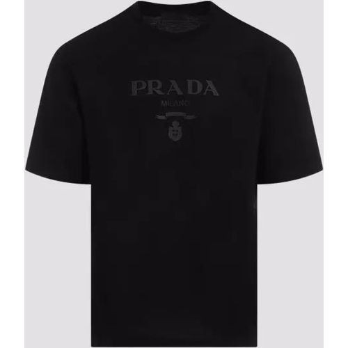 Black Cotton Tonal Logo Printed T-Shirt - Größe S - black - Prada - Modalova