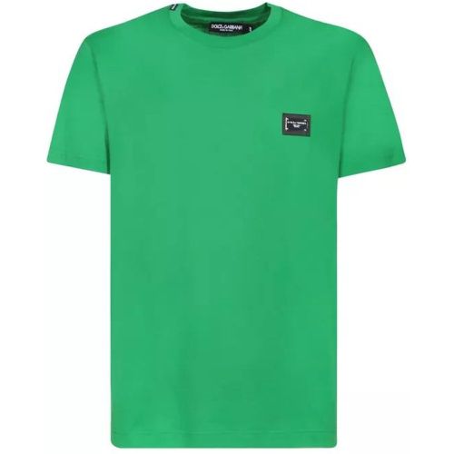 Cotton Logo Plaque T-Shirt From - Größe 46 - grün - Dolce&Gabbana - Modalova
