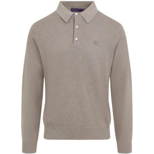 Oatmeal Silk And Cotton Polo Sweater - Größe M - Ralph Lauren X Purple Label - Modalova