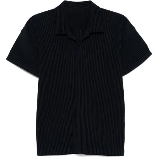 Navy Blue Plissé Effect Stretch Polo Shirt - Größe 4 - Issey Miyake - Modalova