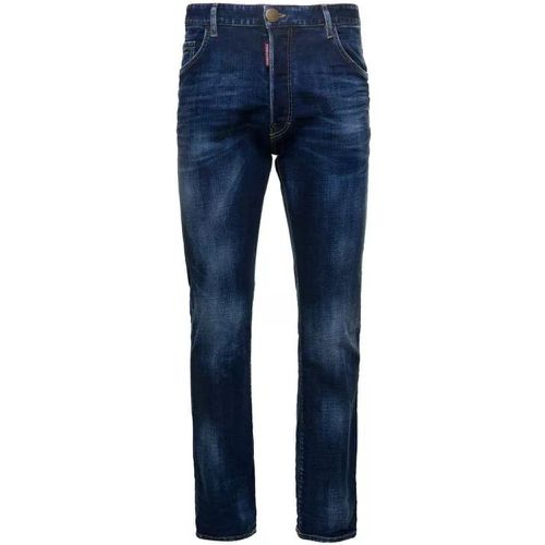 Blue Straight Jeans With Logo Patch And Faded Effe - Größe 52 - blue - Dsquared2 - Modalova