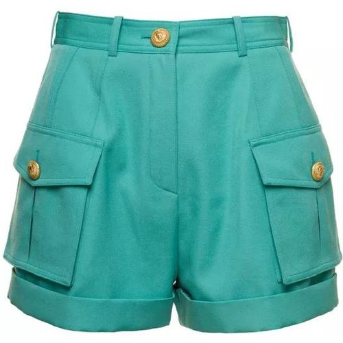Light Blue Shorts With Cuff And Jewel Buttons In W - Größe 36 - blue - Balmain - Modalova