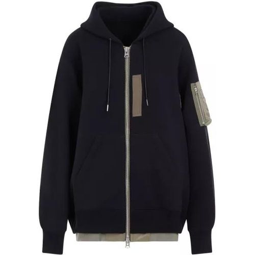 Navy Blue Cotton Sponge Nylon Hoodie Sweater - Größe 2 - blue - Sacai - Modalova