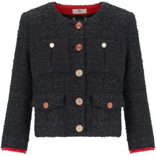 Black/Red Passion Tweed Cropped Jacket - Größe 42 - Elisabetta Franchi - Modalova