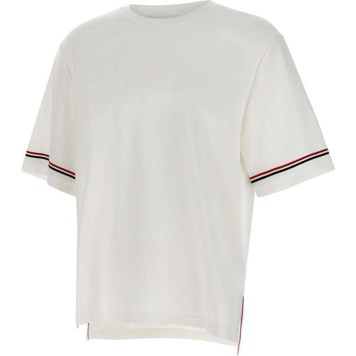 Wide Cotton Crew-Neck T-Shirt With Contrasting Str - Größe L - Thom Browne - Modalova