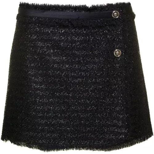 Black Mini Lurex Skirt With Silver-Tone Hardware I - Größe 40 - black - Versace - Modalova