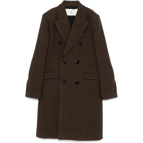 Brown Double-Breasted Long Coat - Größe 36 - AMI Paris - Modalova