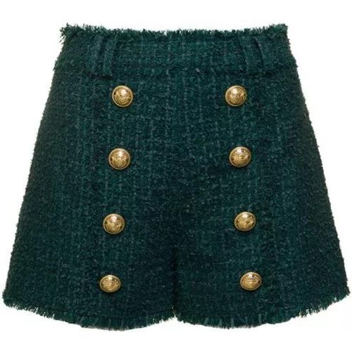 Green Tweed Shorts With Aged-Gold Buttons In Wool - Größe 36 - green - Balmain - Modalova