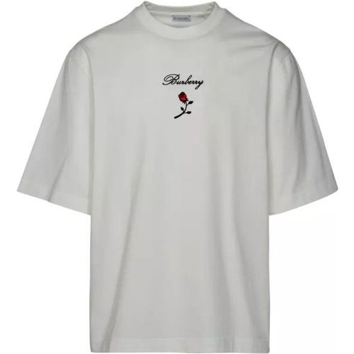 White Cotton T-Shirt - Größe L - white - Burberry - Modalova