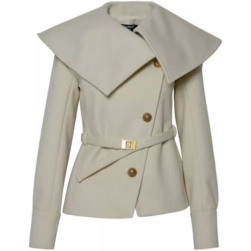 Cream Wool Short Coat - Größe 38 - Balmain - Modalova