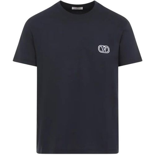 Navy V Logo Cotton T-Shirt - Größe L - Valentino - Modalova